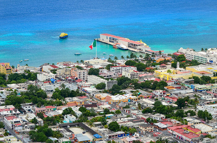 Aerial Downtown Cozumel Island Mexico