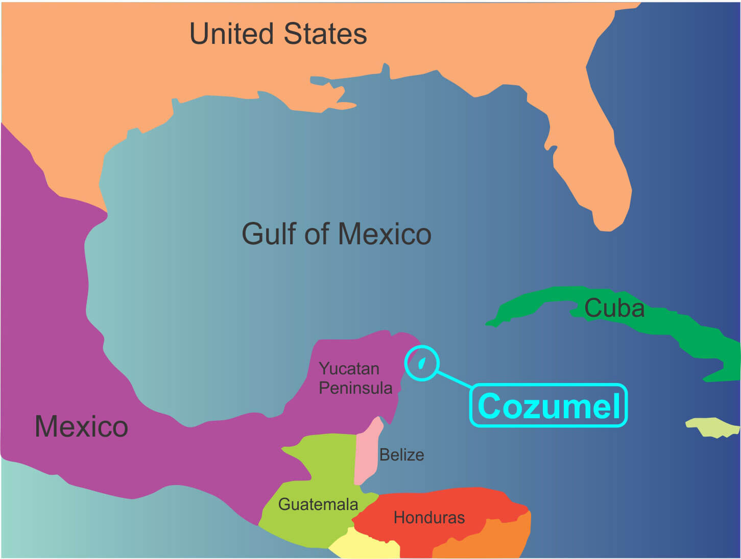 Gulf Map Cozumel Eastern Caribbean