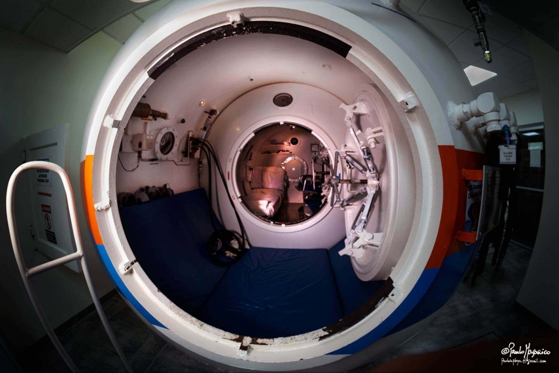 The inside of the hyperbaric chamber